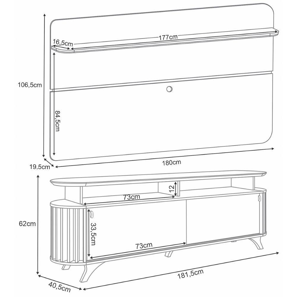 Kit Bancada Alba E Painel Curv Tv Até 70 Pés Madeira Maciça Cinamomo Off White - 4