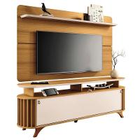 Kit Bancada Alba E Painel Curv Tv Até 70 Pés Madeira Maciça Cinamomo Off White - 1