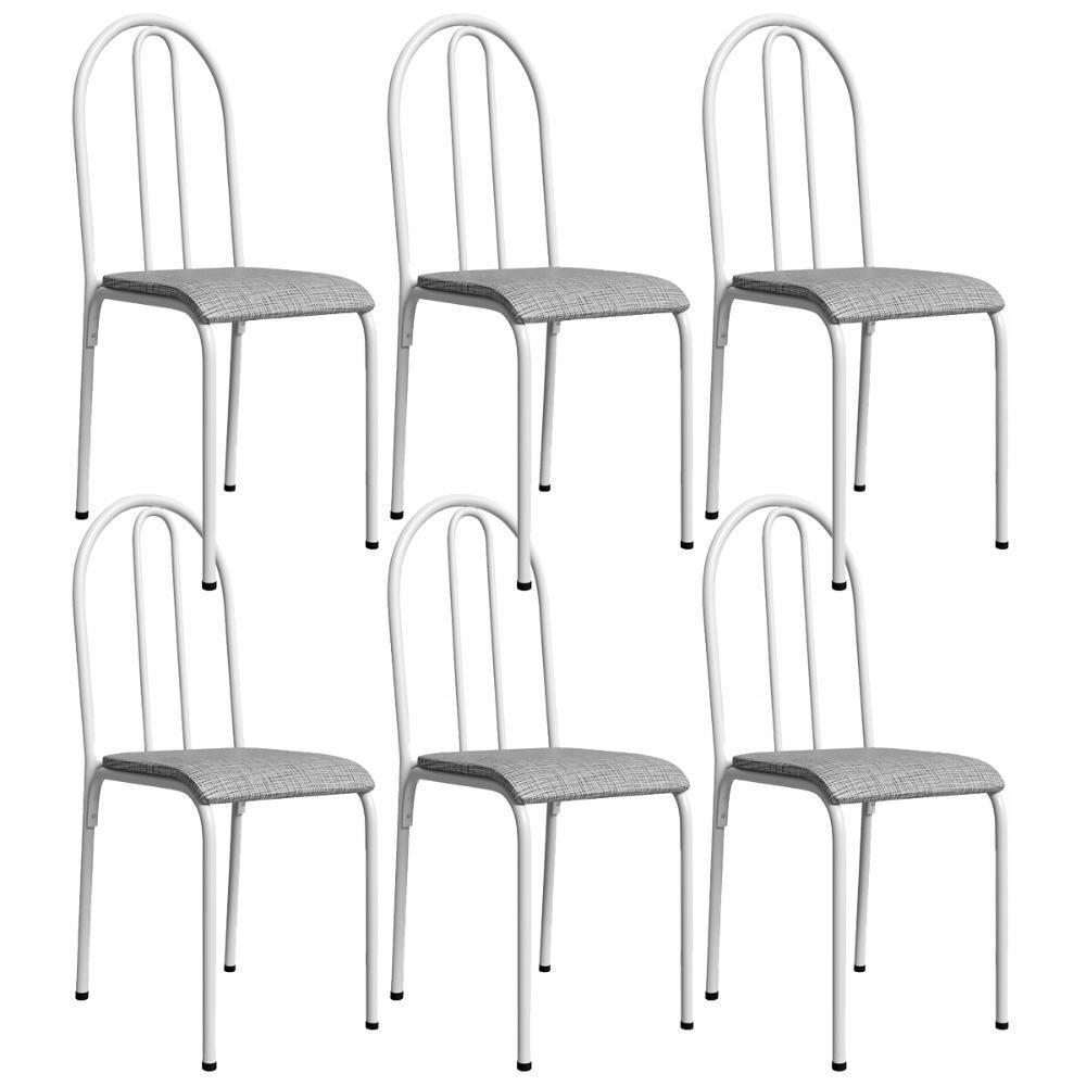 Kit 6 Cadeiras 544 Sala Jantar Cozinha Pés Aço Tubular Cinza Branco - 1