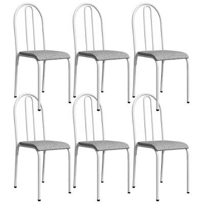 Kit 6 Cadeiras 544 Sala Jantar Cozinha Pés Aço Tubular Cinza Branco
