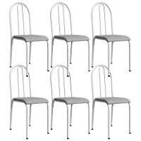 Kit 6 Cadeiras 544 Sala Jantar Cozinha Pés Aço Tubular Cinza Branco - 1