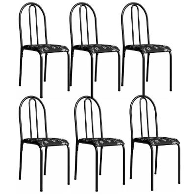 Kit 6 Cadeiras 544 Sala Jantar Cozinha Pés Aço Tubular Floral Preto