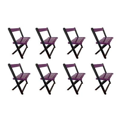 Kit 8 Cadeiras De Madeira Dobrável Roxo