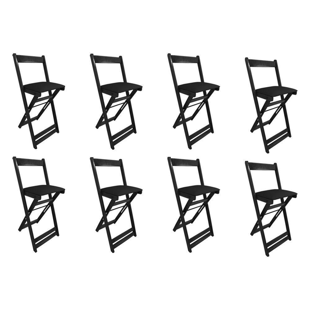 Kit 8 Cadeiras Bistro Dobrável De Madeira Estofada Preta - Preto - 1