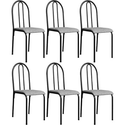 Kit 6 Cadeiras 544 Sala Jantar Cozinha Pés Aço Tubular Cinza Preto