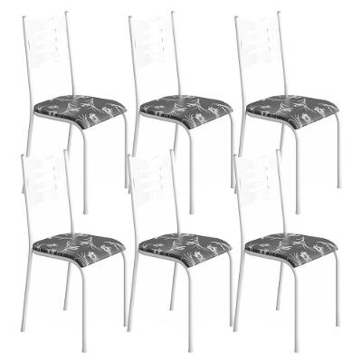 Kit 6 Cadeiras 542 Sala Jantar Cozinha Pés Aço Tubular Floral Branco