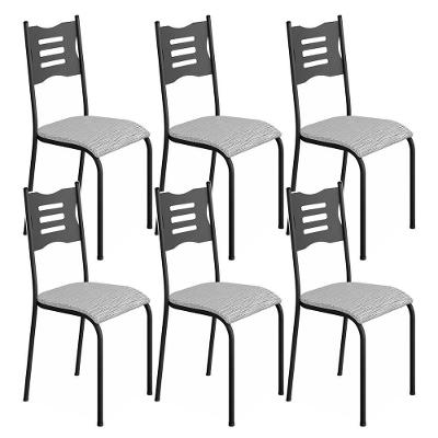 Kit 6 Cadeiras 542 Sala Jantar Cozinha Pés Aço Tubular Cinza Preto