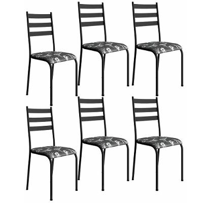 Kit 6 Cadeiras 541 Sala Jantar Cozinha Pés Aço Tubular Floral Preto