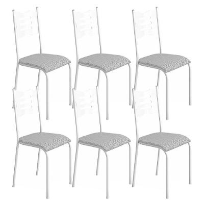 Kit 6 Cadeiras 542 Sala Jantar Cozinha Pés Aço Tubular Cinza Branco