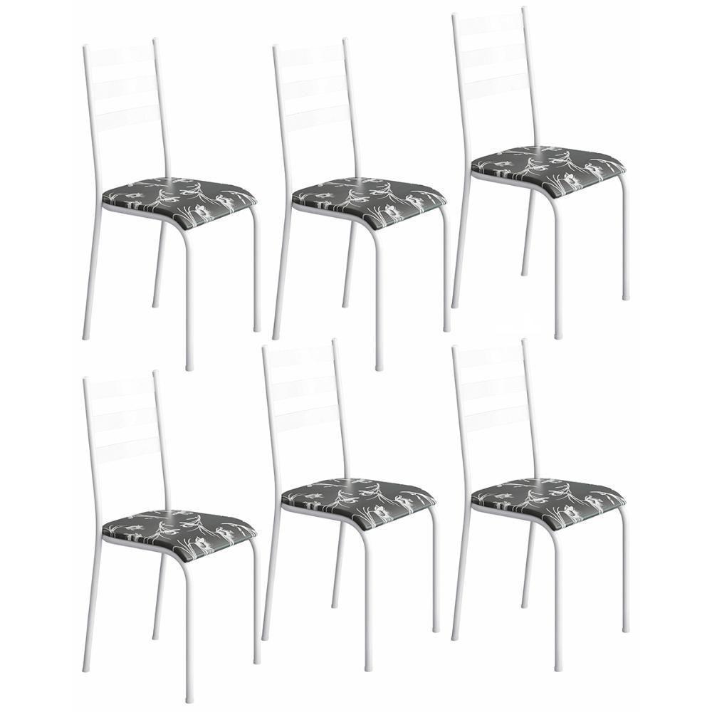 Kit 6 Cadeiras 541 Sala Jantar Cozinha Pés Aço Tubular Floral Branco - 1