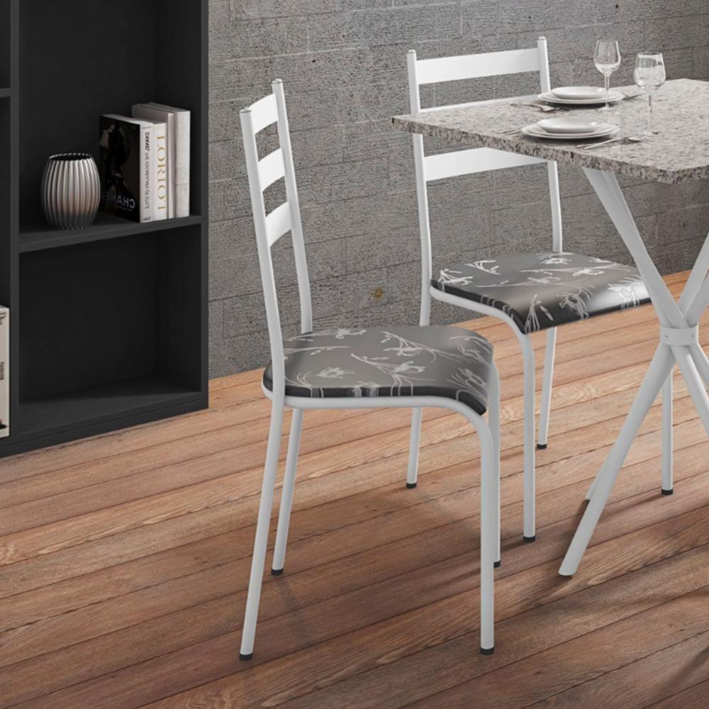 Kit 6 Cadeiras 541 Sala Jantar Cozinha Pés Aço Tubular Floral Branco - 2
