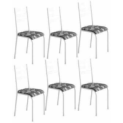 Kit 6 Cadeiras 541 Sala Jantar Cozinha Pés Aço Tubular Floral Branco