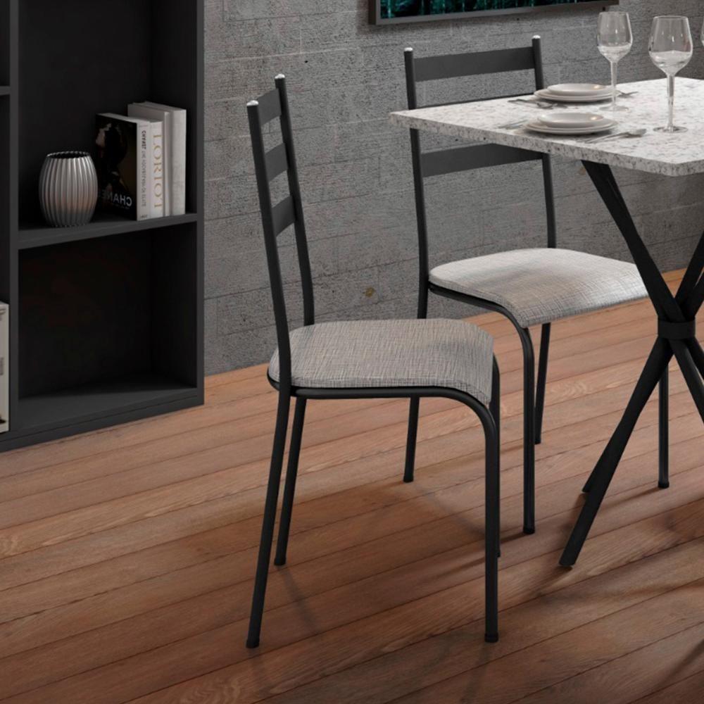 Kit 6 Cadeiras 541 Sala Jantar Cozinha Pés Aço Tubular Cinza Preto - 2