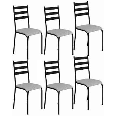Kit 6 Cadeiras 541 Sala Jantar Cozinha Pés Aço Tubular Cinza Preto