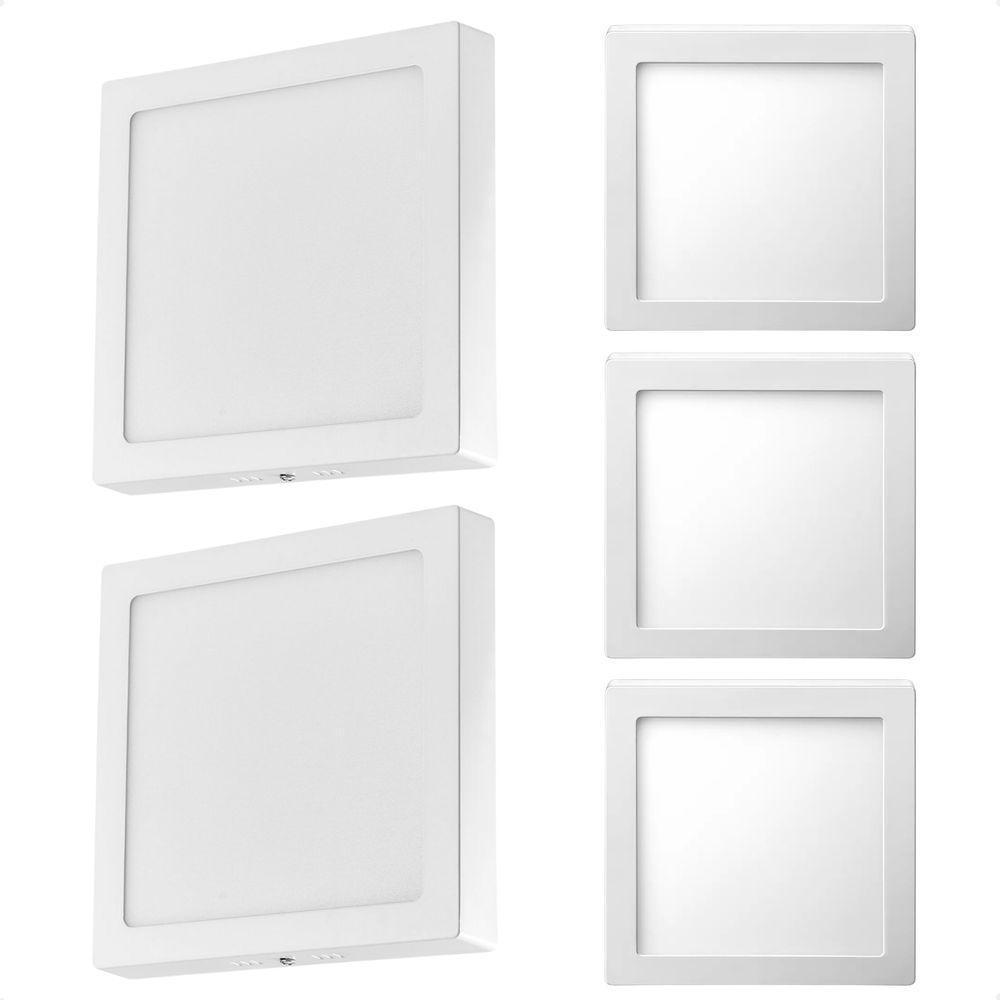 Kit 5 Painel De Led Quadrado Sobrepor 12w Bivolt Taschibra 3000k Quente - 1