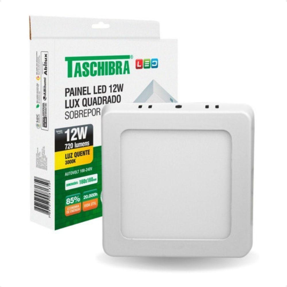 Kit 5 Painel De Led Quadrado Sobrepor 12w Bivolt Taschibra 3000k Quente - 2