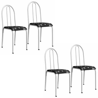 Kit 4 Cadeiras 544 Sala Jantar Cozinha Pés Aço Tubular Floral Branco