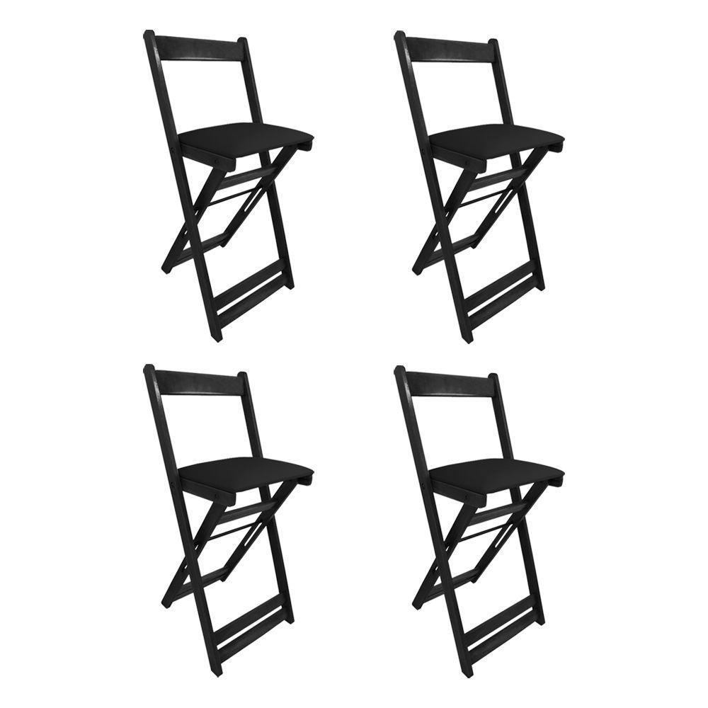 Kit 4 Cadeiras Bistro Dobrável De Madeira Estofada Preta - Preto - 1