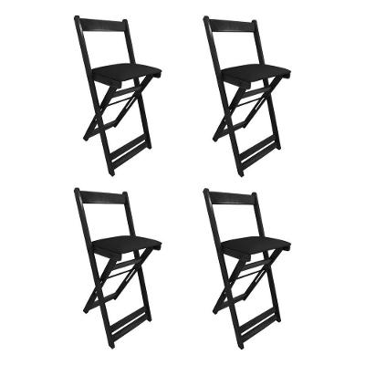 Kit 4 Cadeiras Bistro Dobrável De Madeira Estofada Preta - Preto