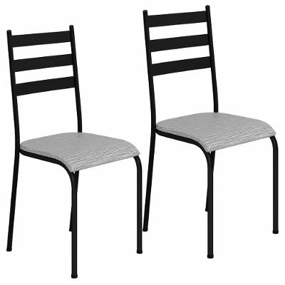 Kit 2 Cadeiras 541 Sala Jantar Cozinha Pés Aço Tubular Cinza Preto