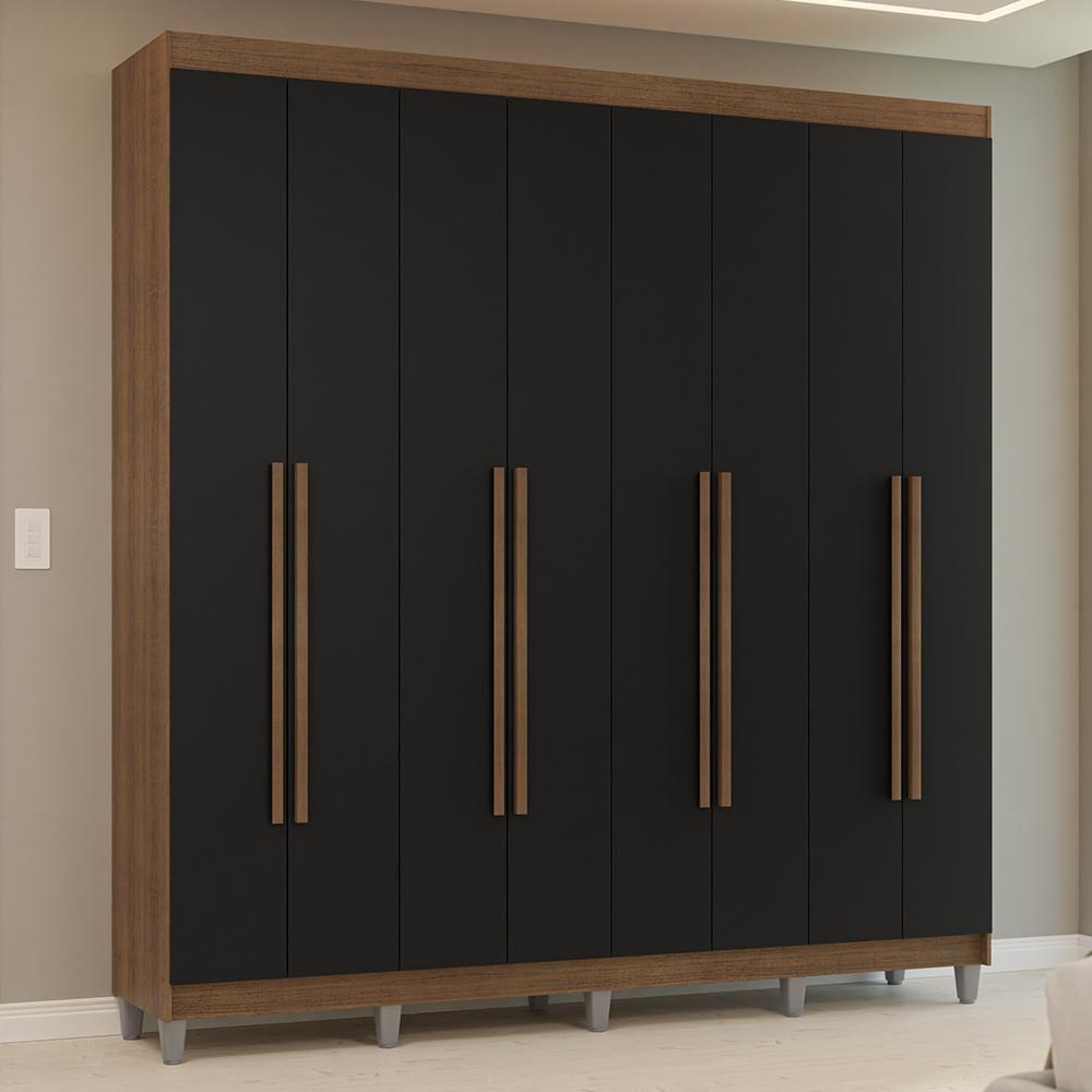 Guarda-roupa Casal Com Pés 8 Portas Batentes Rustic-preto-rustic Venus Madesa - 1