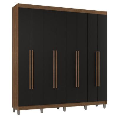 Guarda Roupa Casal Venus 8 Portas Batentes 4 Gavetas Rustic-Preto-Rustic MDP Madesa