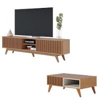 Rack Bancada Fortaleza Freijó Com Mesa De Centro Jeri Freijó Off White- Colibri - 1