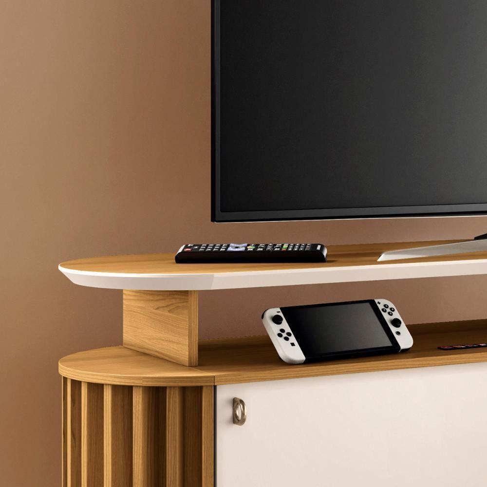 Rack Bancada Alba Tv Até 70 Polegadas Pés Madeira Maciça Cinamomo Off White - 6