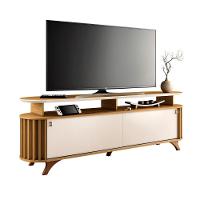 Rack Bancada Alba Tv Até 70 Polegadas Pés Madeira Maciça Cinamomo Off White - 1
