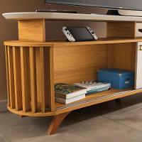 Rack Bancada Alba Tv Até 70 Polegadas Pés Madeira Maciça Cinamomo Off White - 3