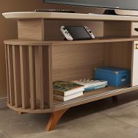 Rack Bancada Alba Tv Até 70 Polegadas Pés Madeira Maciça Castanho Off White - 6