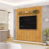 Painel Pratic 223 Cm Para Tv Com Detalhes Ripados Dj Moveis Cedro - 1