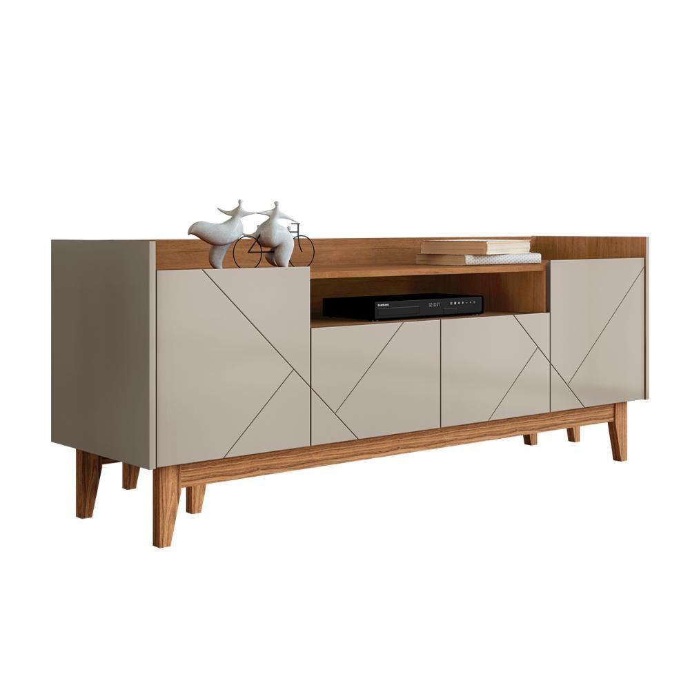 Rack Adria 180 Sala Tv Até 65 Polegadas Pés Madeira Maciça Off White Cedro - 1