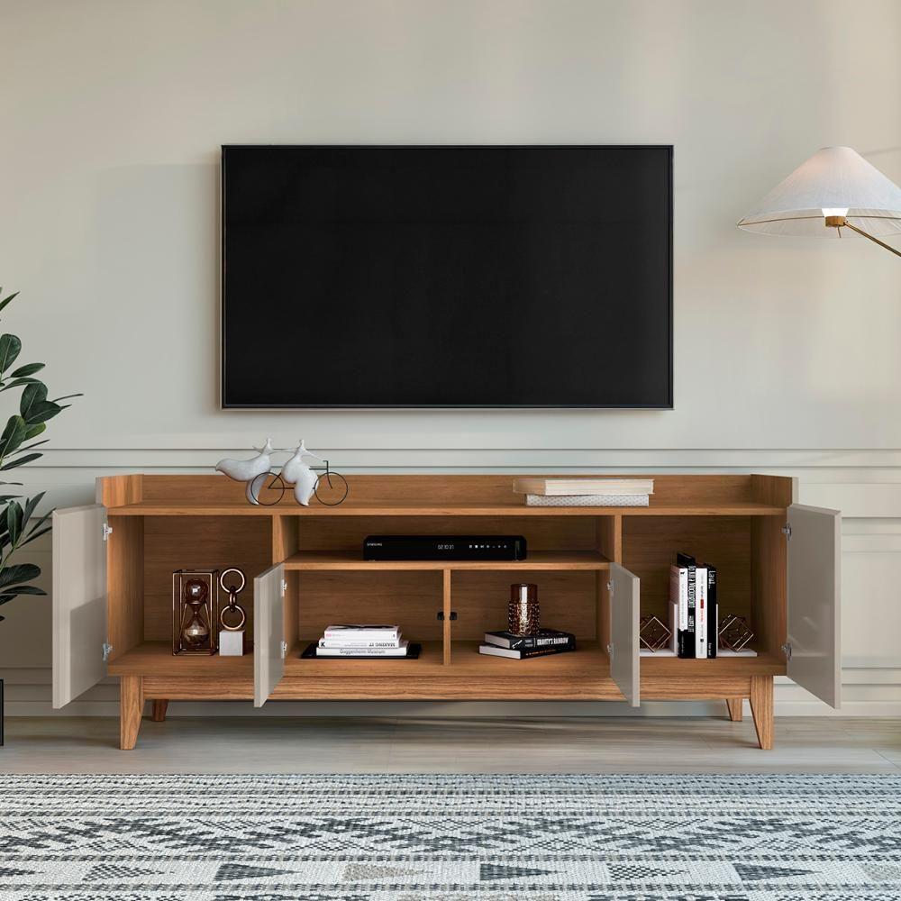 Rack Adria 180 Sala Tv Até 65 Polegadas Pés Madeira Maciça Off White Cedro - 5