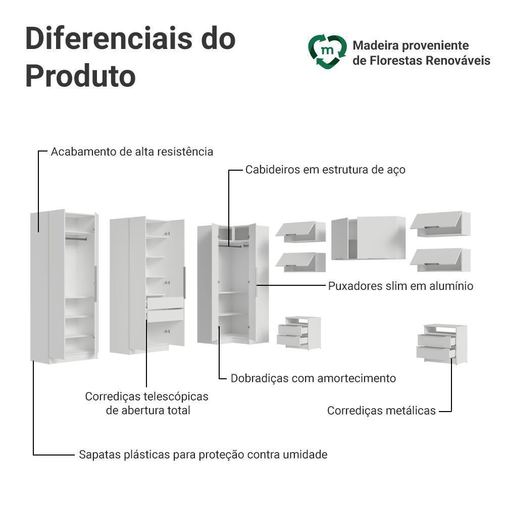 Quarto Completo Casal De Canto 610 Cm Com Mesa De Cabeceira Branco Neo Madesa - 4