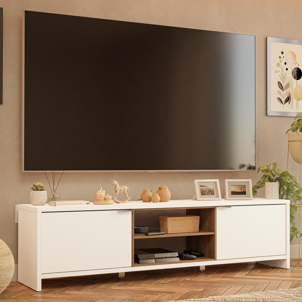 Rack Para Tv Até 80 Polegadas 180cm 2 Portas Branco-rustic Linz Madesa - 1