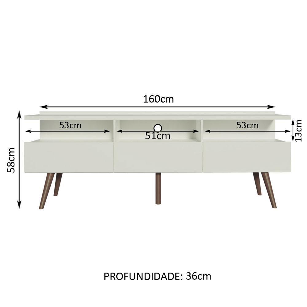 Rack Para Tv Até 65 Polegadas Madesa Londres Com Pés Retro - Branco - 3