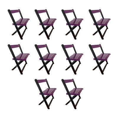 Kit 10 Cadeiras De Madeira Dobrável Roxo