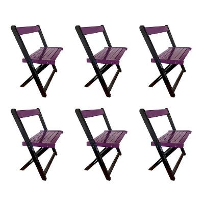 Kit 6 Cadeiras De Madeira Dobrável Roxo