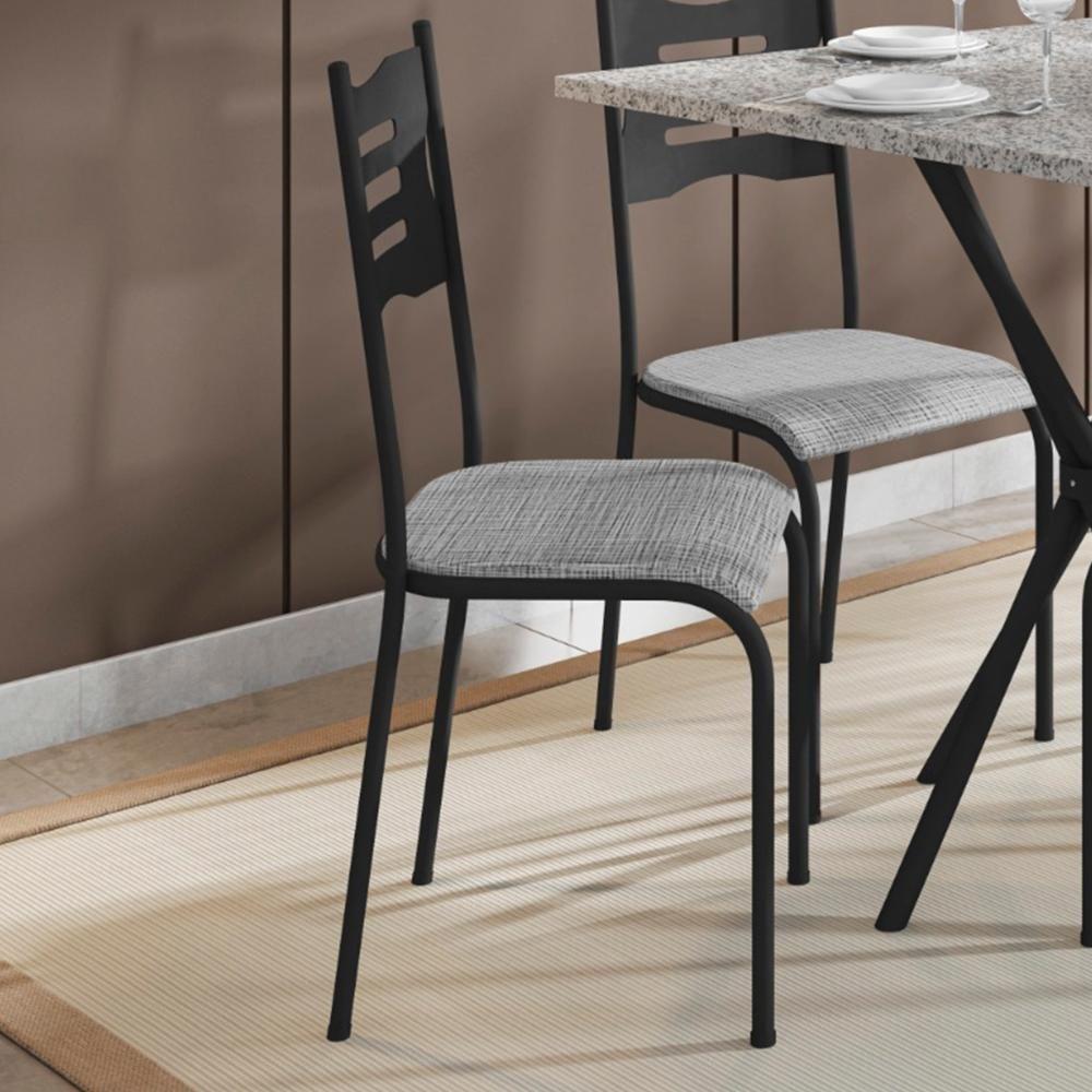 Kit 2 Cadeiras 542 Sala Jantar Cozinha Pés Aço Tubular Cinza Preto - 2