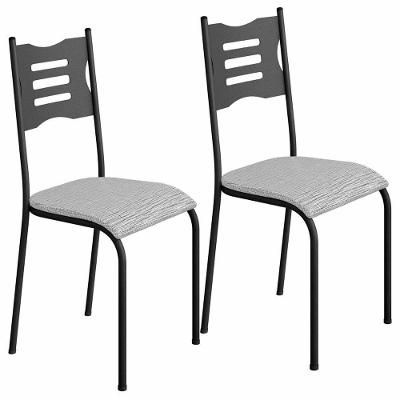 Kit 2 Cadeiras 542 Sala Jantar Cozinha Pés Aço Tubular Cinza Preto
