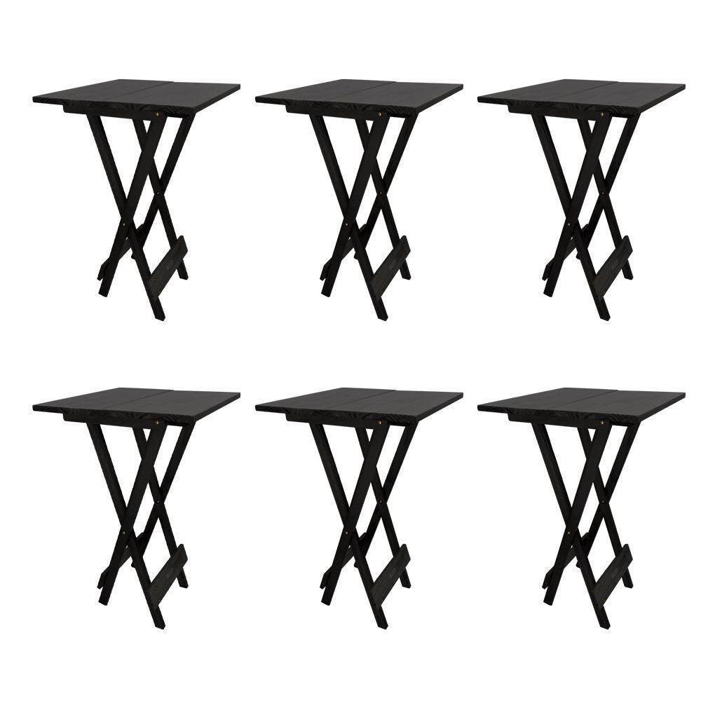 Kit 6 Mesa Bistro Dobrável Quadrada Preta - 1