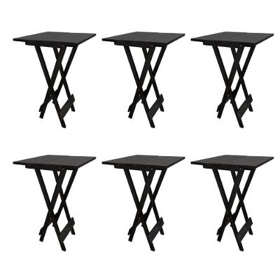 Kit 6 Mesa Bistro Dobrável Quadrada Preta