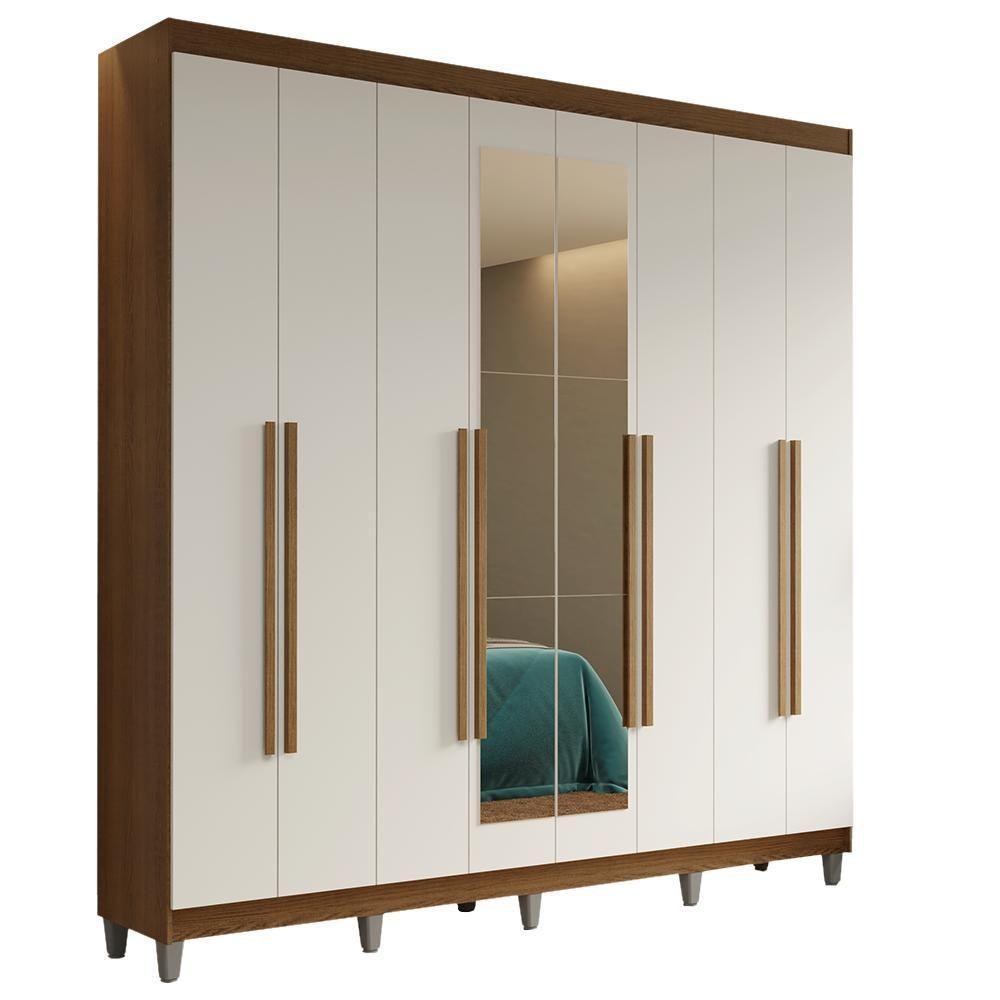 Guarda-roupa Casal Com Pés 8 Portas Batentes Com Espelho Rustic-branco-rustic Saturno Madesa - 2