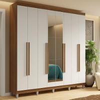 Guarda-roupa Casal Com Pés 8 Portas Batentes Com Espelho Rustic-branco-rustic Saturno Madesa - 1