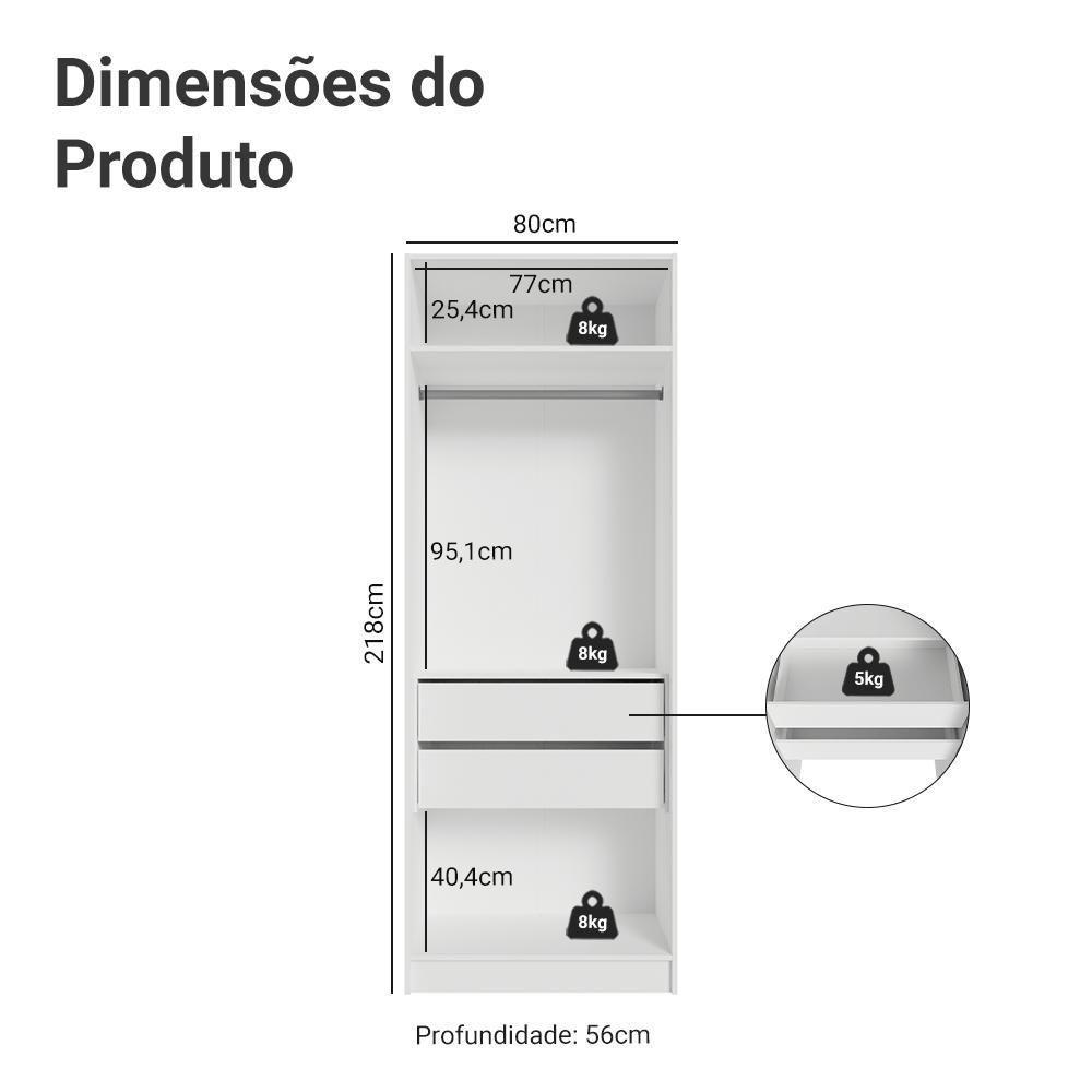 Guarda-roupa Modulado 2 Portas 2 Gavetas 1 Cabideiro Branco Neo Madesa - 3