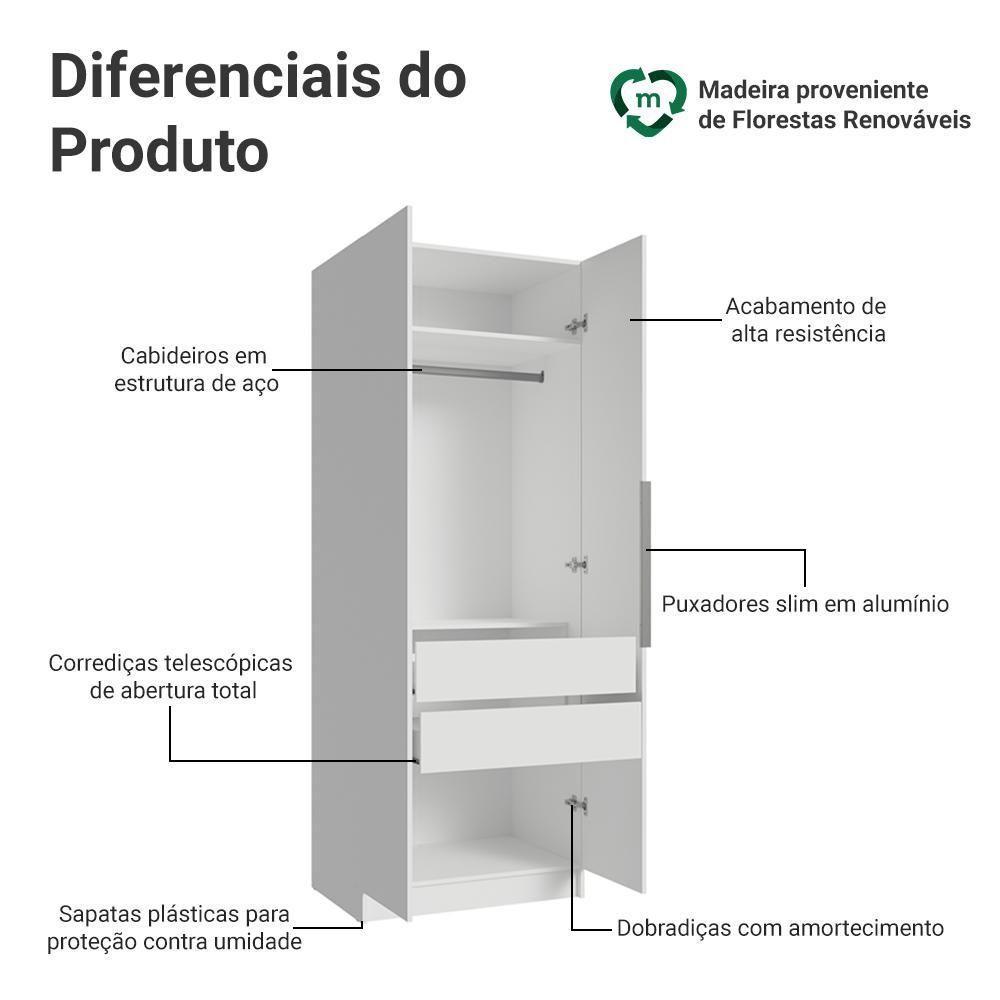 Guarda-roupa Modulado 2 Portas 2 Gavetas 1 Cabideiro Branco Neo Madesa - 4