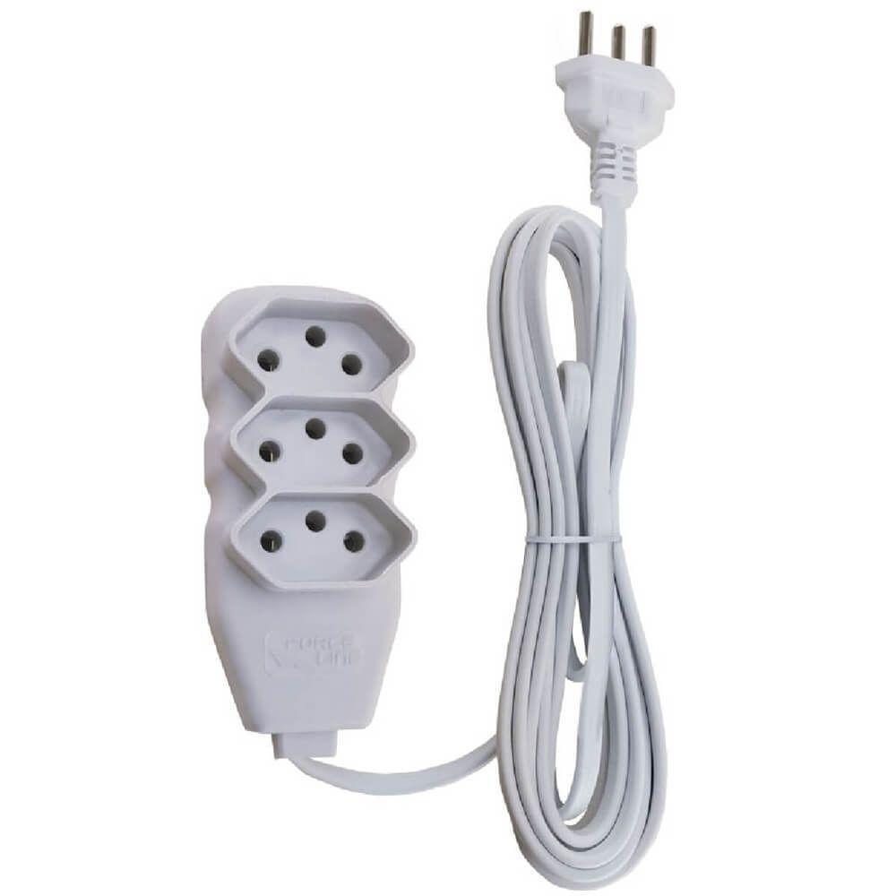 Extensão Tripolar Slim 5 Metros 10 Amperes Com 3 Tomadas Branca - 180200251 - Forceline - 1