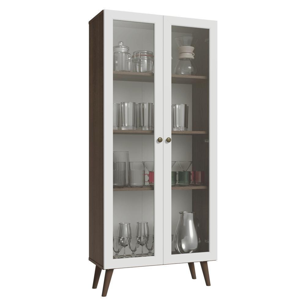 Cristaleira 70 Cm 2 Portas De Vidro Com Pés Cônicos Rustic-branco-rustic Vik Madesa - 2