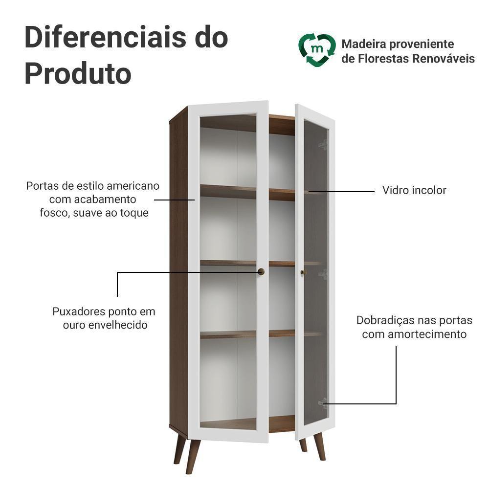 Cristaleira 70 Cm 2 Portas De Vidro Com Pés Cônicos Rustic-branco-rustic Vik Madesa - 4